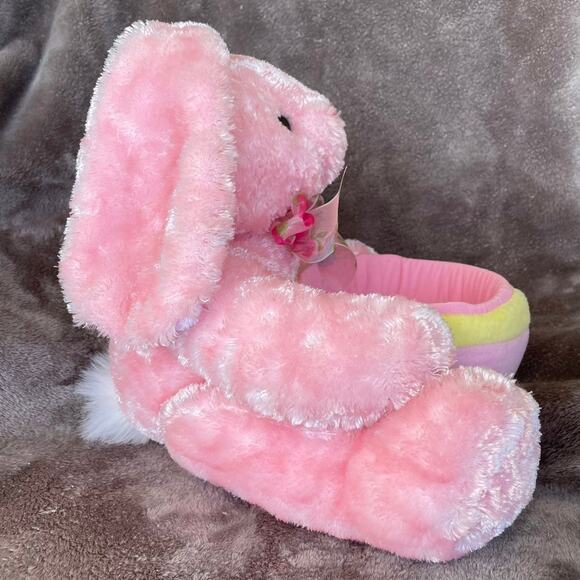 Bunny Rabbit Plush Basket Easter Candy Holder Pink Round Stuffed 10" Toy READ - Picture 7 of 11